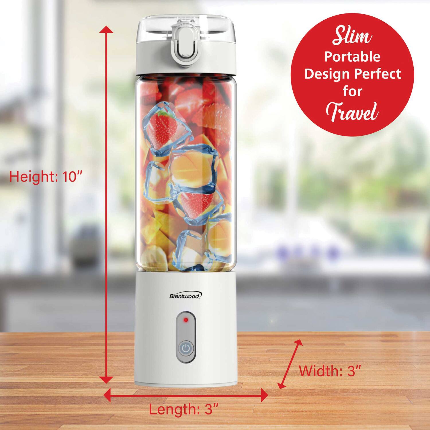 Slim Portable Design Perfect for Travel  
Height: 10"  
Width: 3"  
Length: 3"