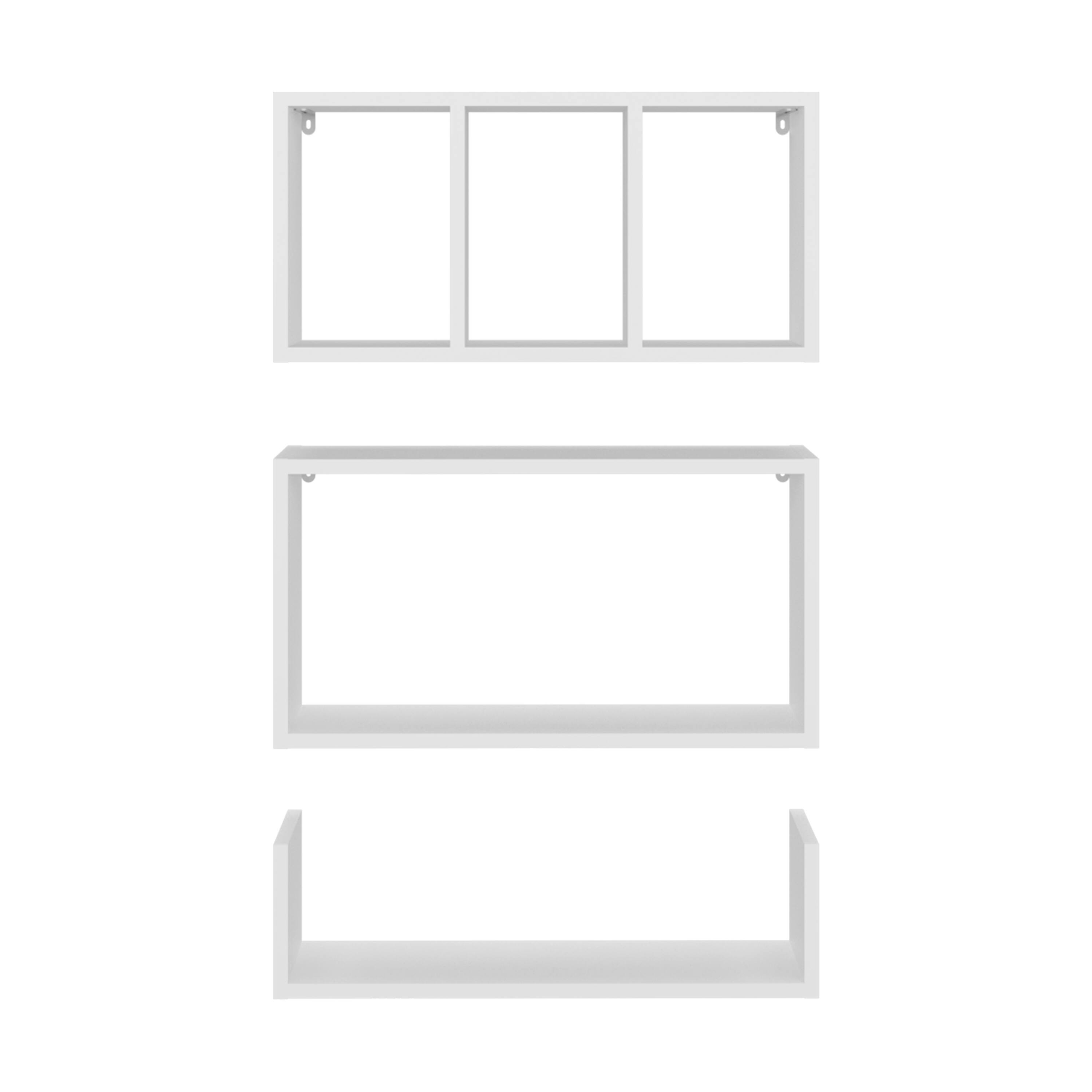 Front. TuHome - Trego Wall Shelves Set of 3, Modern Floating Shelves for Home Storage and Decoration of Living Rooms, Studios. - White.