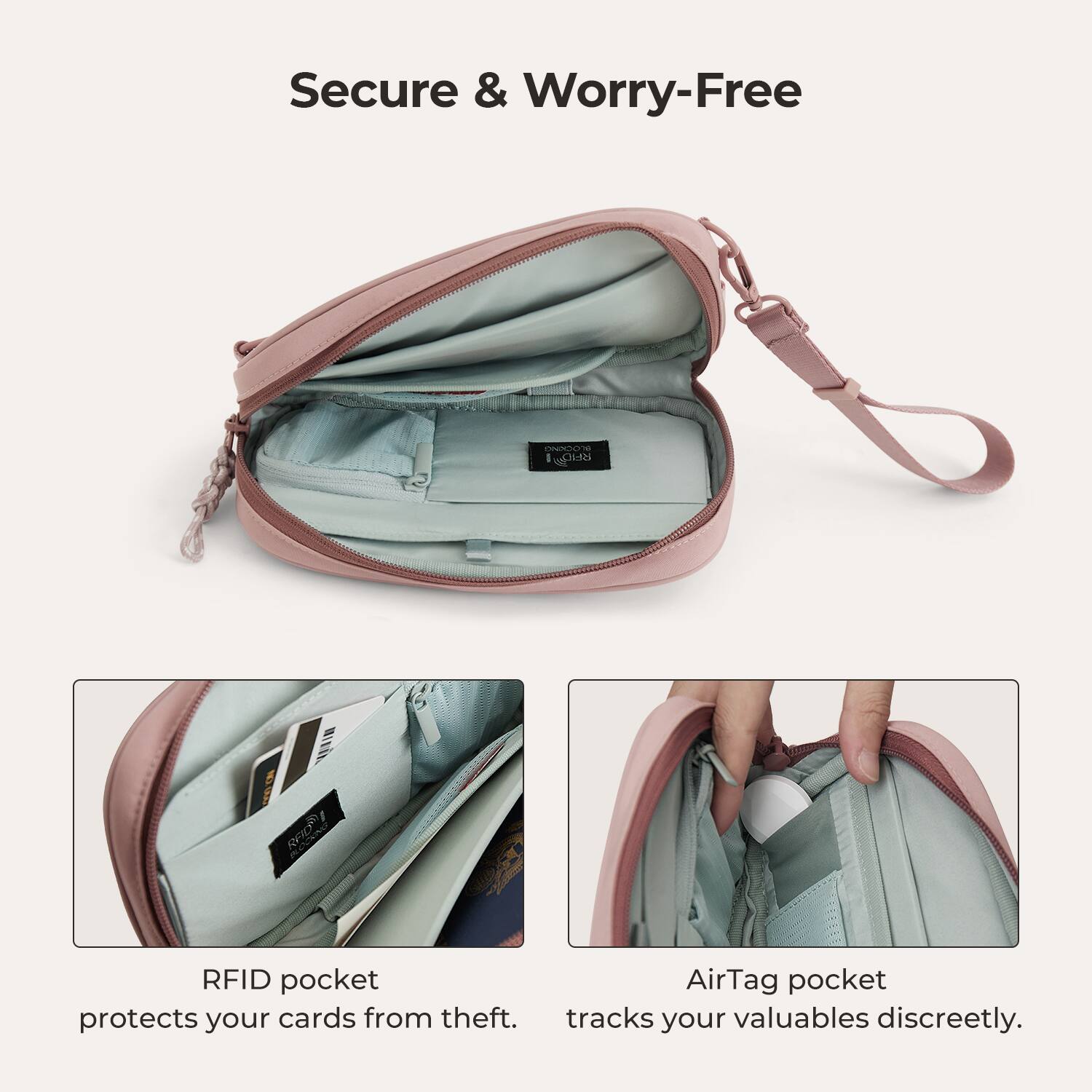Secure & Worry-Free

BLOCKING I RPD

RFID pocket protects your cards from theft.

AirTag pocket tracks your valuables discreetly.