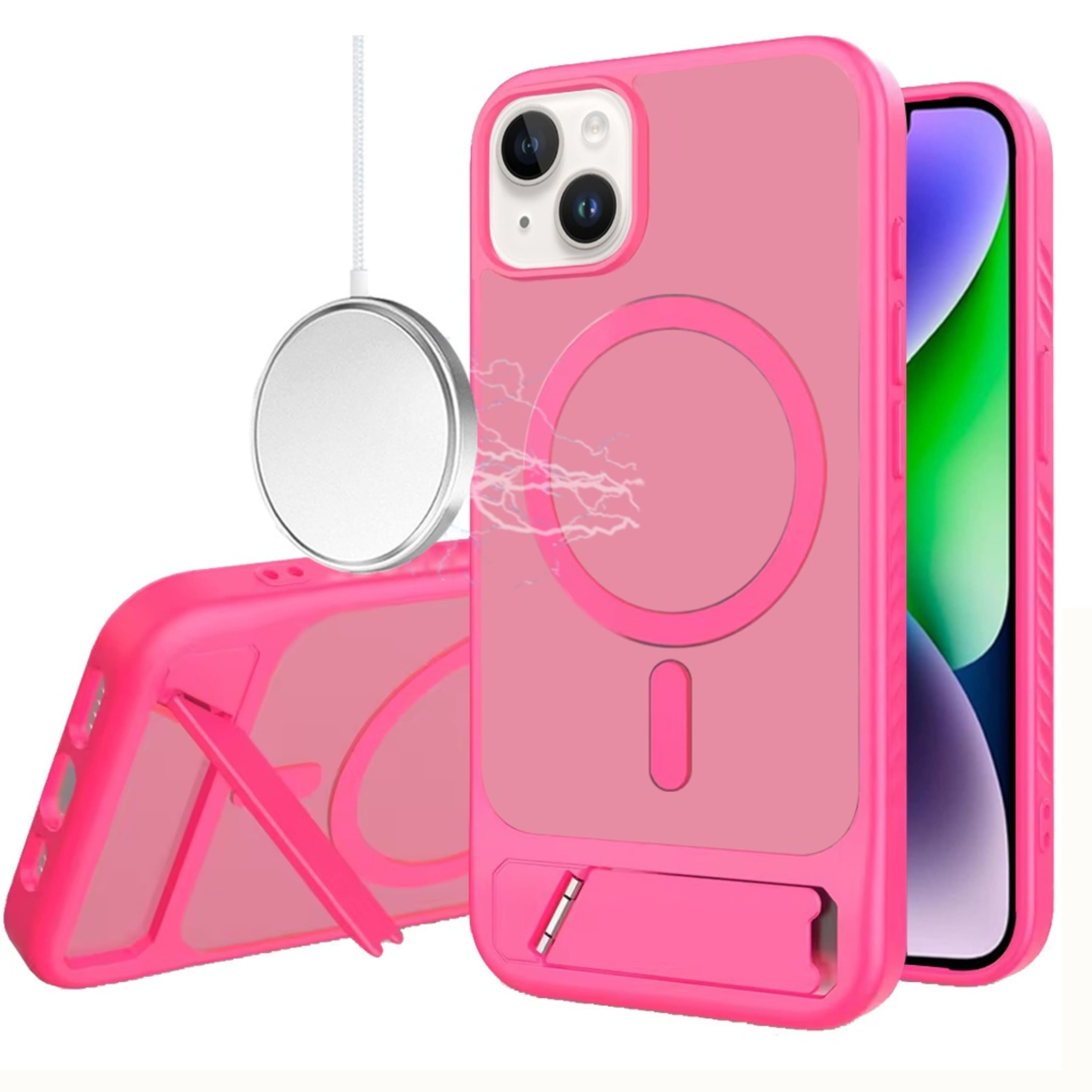Kitcheniva - Heavy Duty Magnetic Ring Stand Case With Tempered Glass For iPhone 13 14 - Hot Pink price history on PriceWatchPro