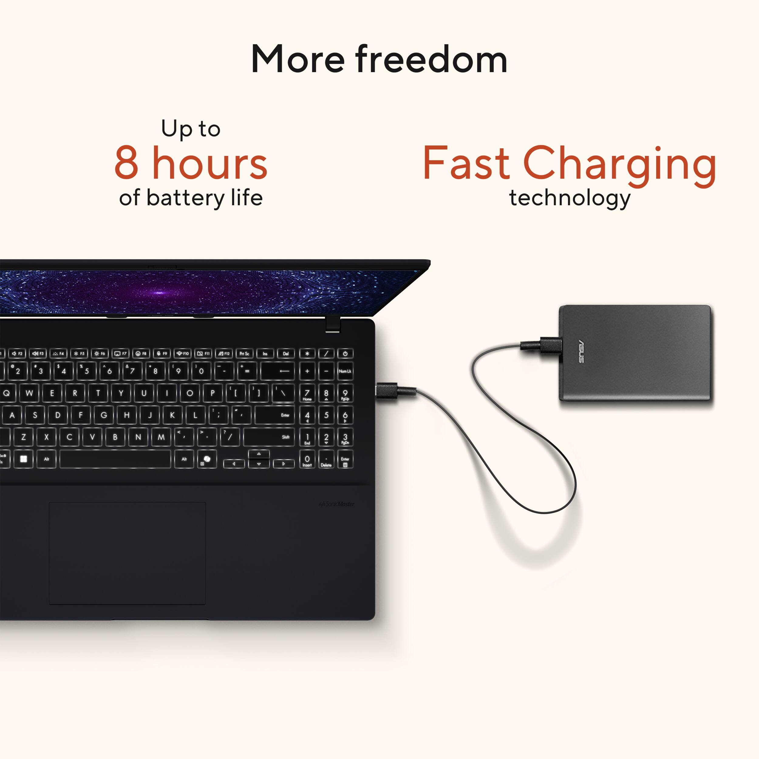 More freedom Up to 8 hours of battery life Fast Charging technology I ... a 2 -. 3 - I 4 .. . 5 O.. No . . 7 8 . - 9 & - o a s . - - I a . , I . - ALE Q W E R T Y U I o F I I I 7 I 0 - A 5 D F G H J L : - 4 5 5 2 x C V B N M / 1 1 - 2 3 - - . . - - a 0 - - . nte