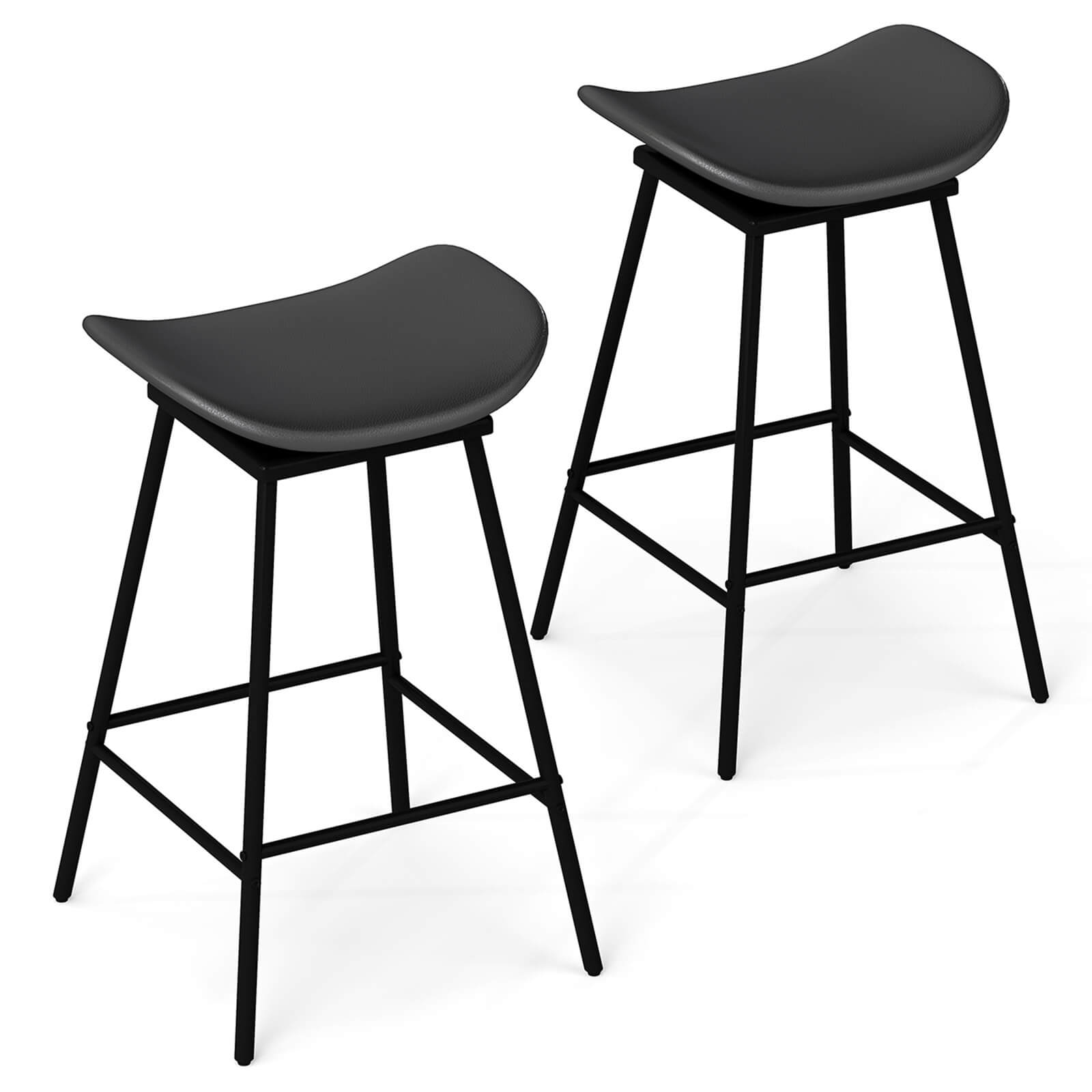 Costway - Swivel Barstools Set of 2 Faux Leather Upholstered Backless Bar Height Chairs - Black