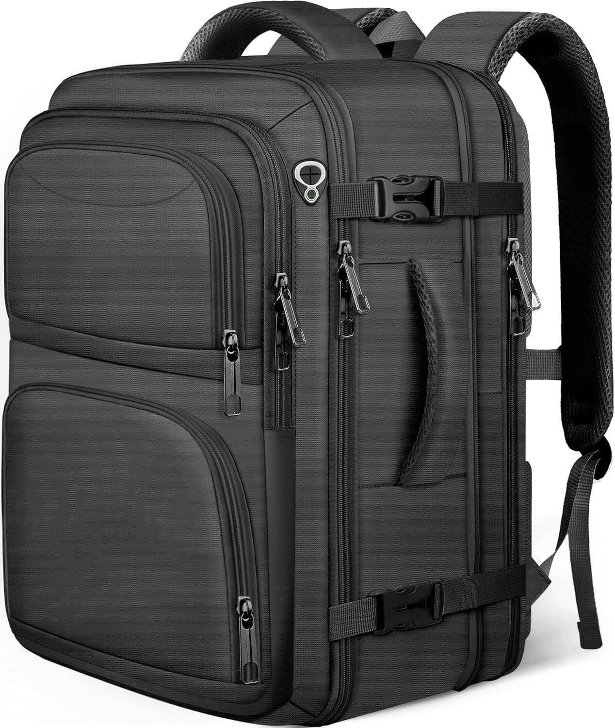 ZUQIETA - Expandable TSA-Approved Carry-On Backpack for 17.3" Laptop, Lightweight Business Travel Bag - Black