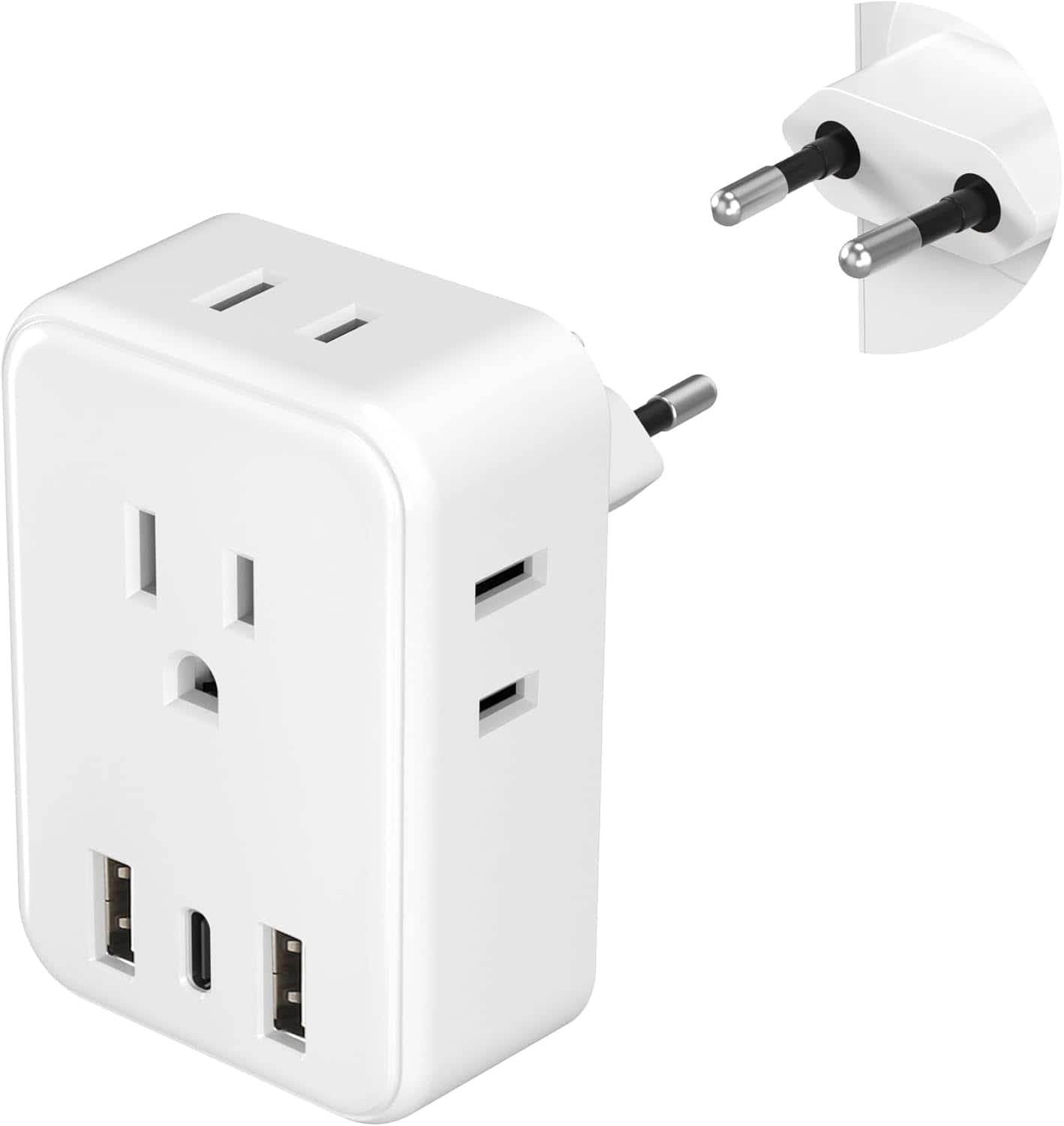 BN-LINK - European Travel Plug Adapter with 4 AC & 3 USB Ports (USB-C), Type C for Europe, US to EU - White