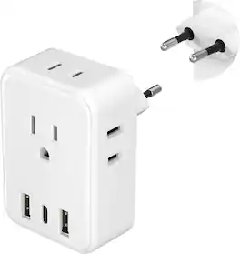 BN-LINK - European Travel Plug Adapter with 4 AC & 3 USB Ports (USB-C), Type C for Europe, US to EU - White