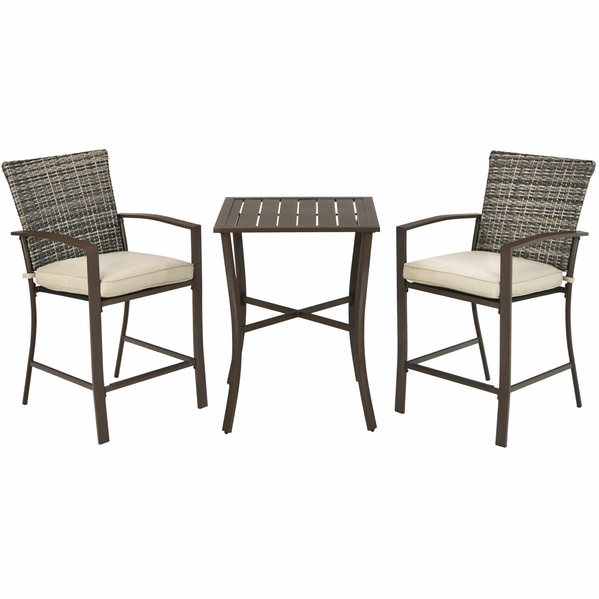 Alt View 1. Gymax - Gymax 3PCS Patio Bar Set Outdoor Conversation Furniture Set w/ Cushions - Brown.