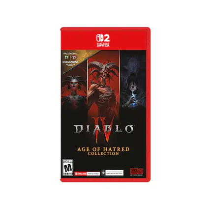 B2 NINTENDO SWITCH
INCLUDES TWO D D EXPANSIONS
DIABLO AGE OF HATRED COLLECTION
MATURE 17+ M ESRB ONLINE *REQUIRED
Full game download. See back. GAME CARD NOT INCLUDED!
BLIZZARD ENTERTAINMENT - M (Mature 17+)