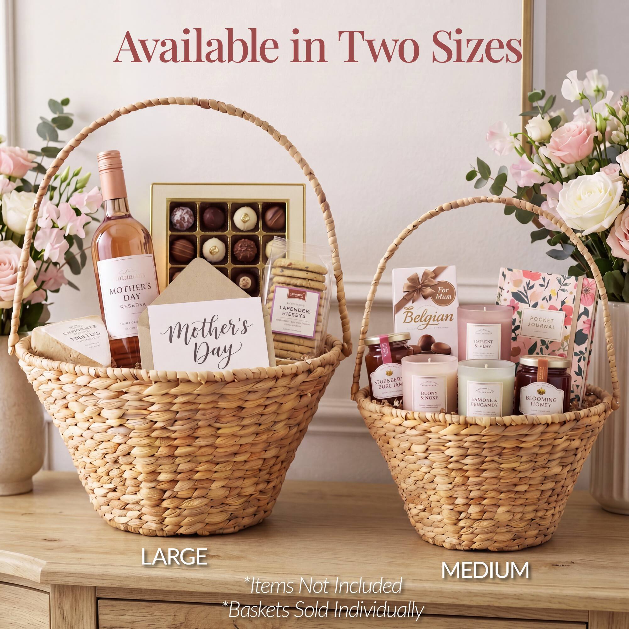 Available in Two Sizes

CELEA MOTHER'S DAY RESERVA - LAVENDER MESEYS

Mother's Day For Mum

Belgian STUESBERG JAM BUEC

LARGE

MEDIUM

*Items Not Included

*Baskets Sold Individually