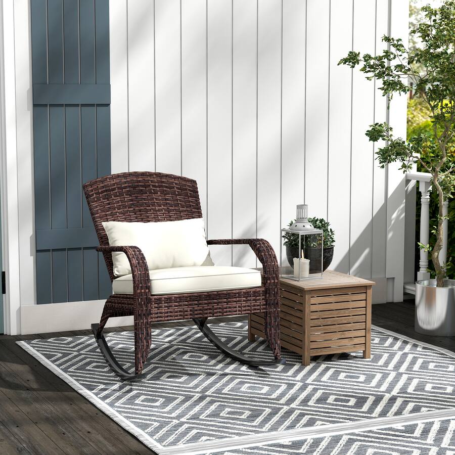 Outsunny Outdoor Wicker Adirondack Rocking Chair, Patio Rattan Rocker ...