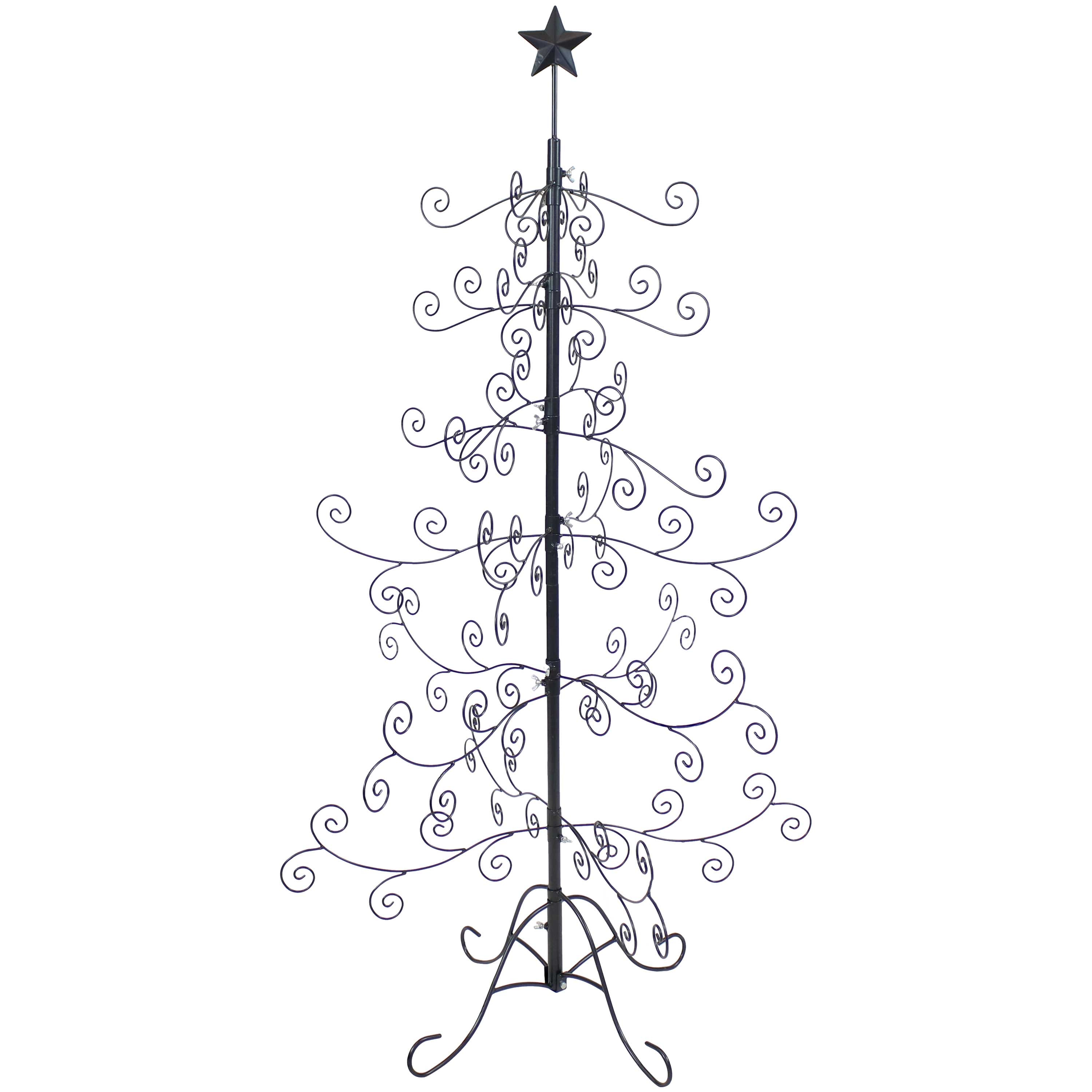 Front. Sunnydaze - Noelle Indoor Metal Christmas Ornament Tree - 5 ft - Black.
