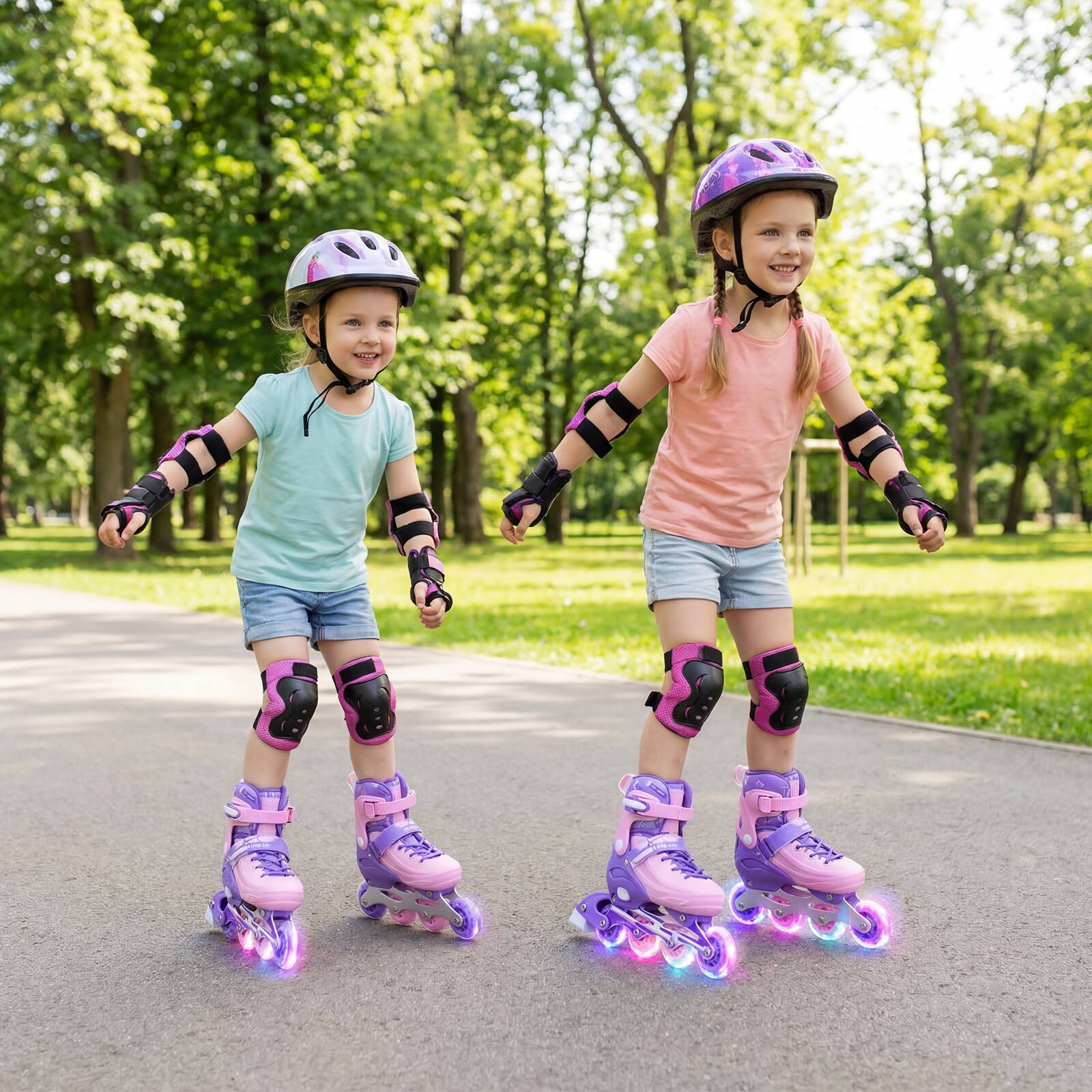 Alt View 2. Costway - Costway 4-Size Adjustable Light-Up Roller Skates with Illuminating Wheels & Safety Support - Purple.