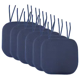 Sweet Home Collection - Honeycomb Memory Foam Non-Slip 16" x 16" Chair Cushion Pad with Ties, 6-Pack - Navy