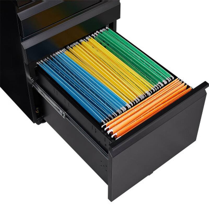 Alt View 8. HTUTWOO - 3-Drawer Mobile File Cabinet with Lock - Cold Rolled Steel Fully Assembled, 5 Wheels with Brakes, Fits Legal/A4 Files - Black.