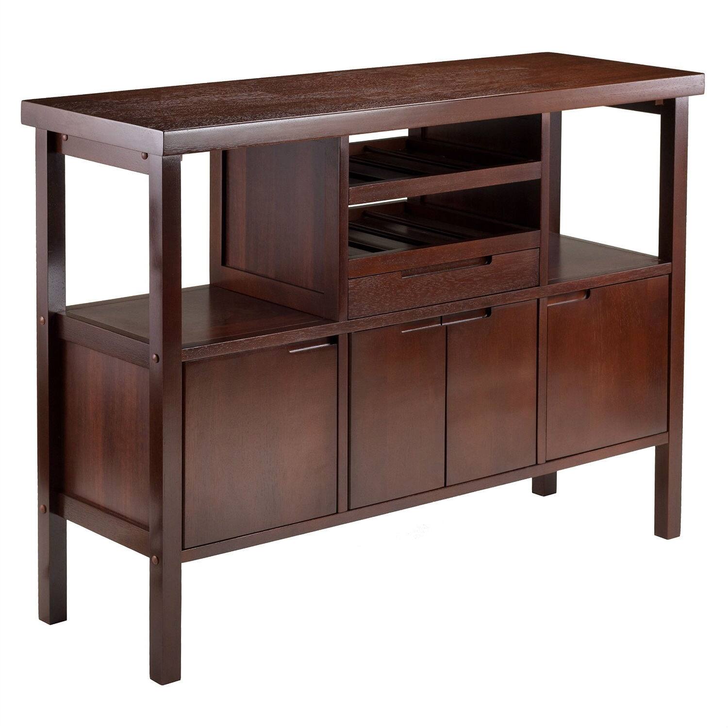 Front. Hivvago - Sideboard Buffet Table Wine Rack in Brown Wood Finish - Brown.