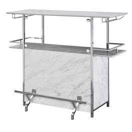 Manhattan Lane - 47 Inch Faux Marble Bar Table, Hanging Stemware, Steel Frame, White, Chrome - White and Chrome
