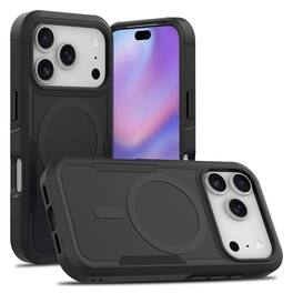 Dteck - Magnetic Rugged Phone Case for iPhone 17 Pro Max Hybrid Dual Layer Hard PC TPU Bumper Protection Cover - Black