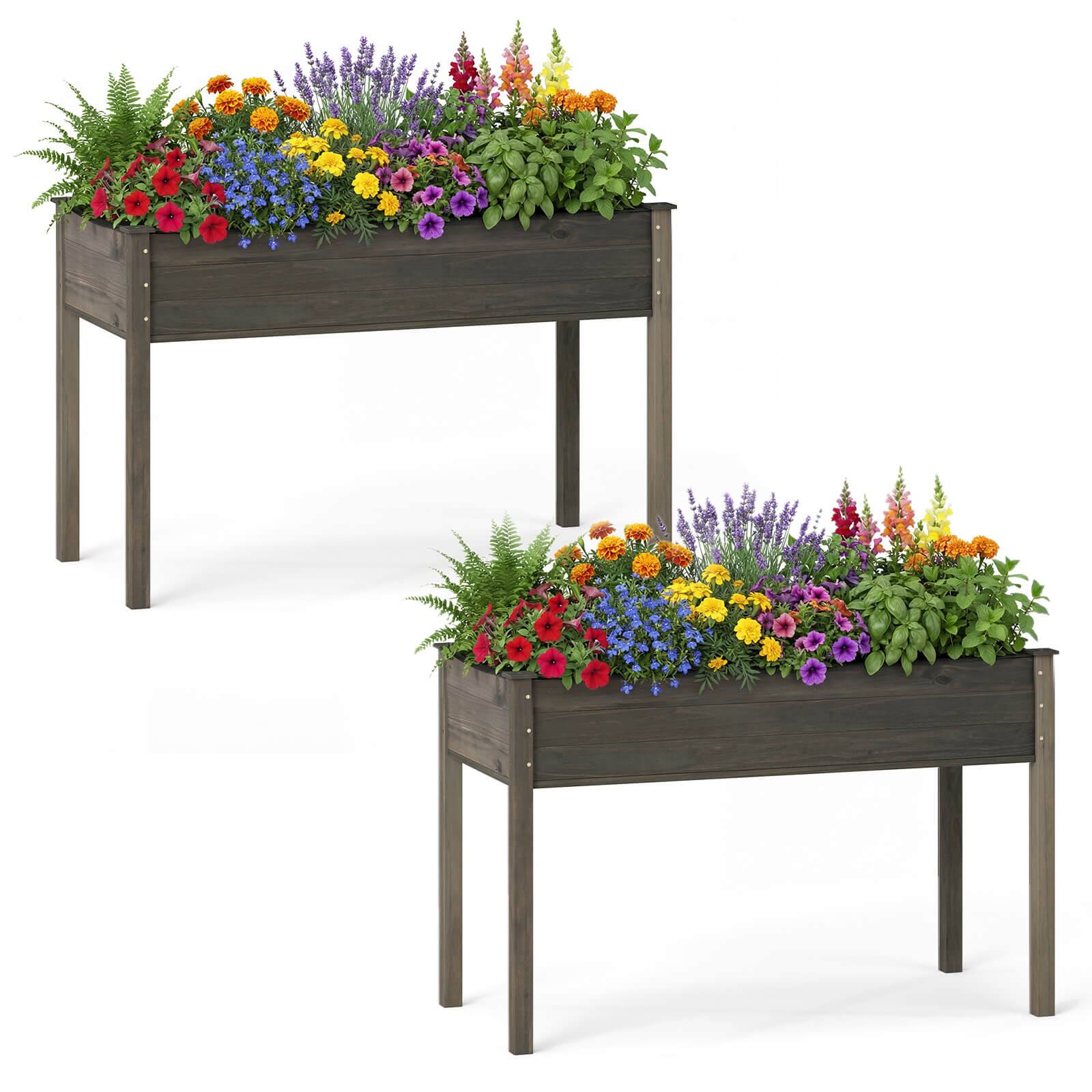 Costway - 2PCS Wooden Raised Garden Bed wirh Legs, Drainage Hols, Black Liner for Patio - Gray price history on PriceWatchPro