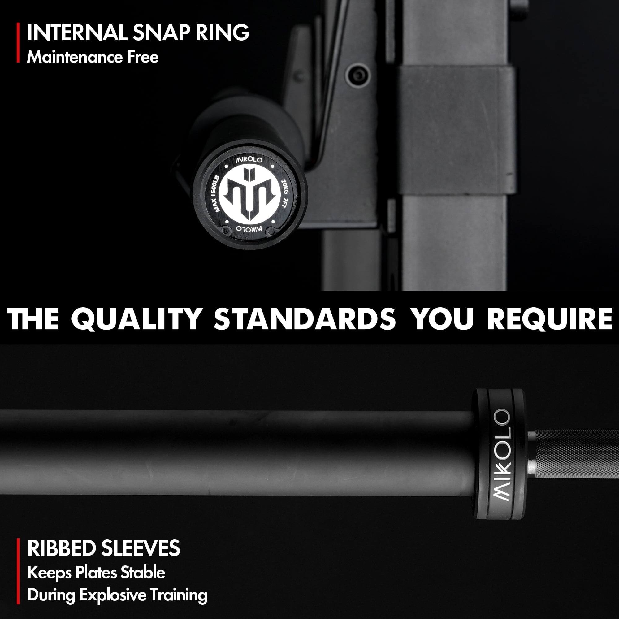 INTERNAL SNAP RING  
Maintenance Free  

THE QUALITY STANDARDS YOU REQUIRE  

RIBBED SLEEVES  
Keeps Plates Stable During Explosive Training