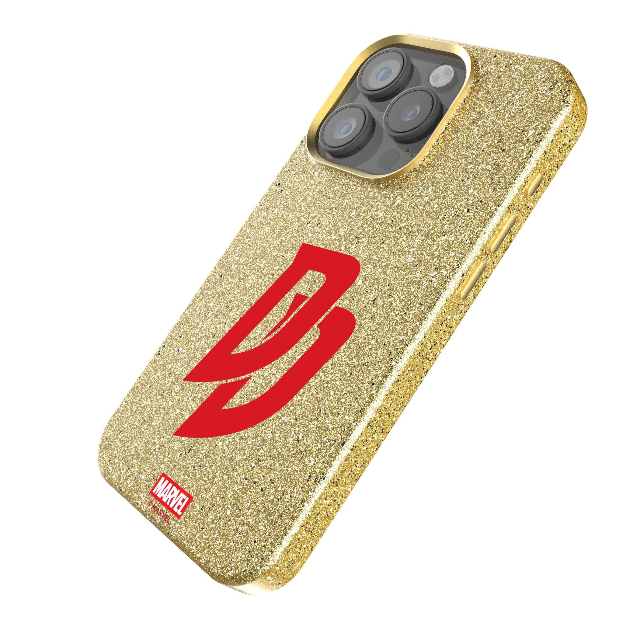 Angle. Keyscaper - Marvel Badge Gold Bling Phone Case - Apple iPhone 16 Plus - Daredevil 1.