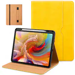 DTTO - Case for iPad Pro 13 Inch M5/M4,Premium Leather Business Folio Stand Cover with Pencil Holder, Auto Wake/Sleep - Yellow
