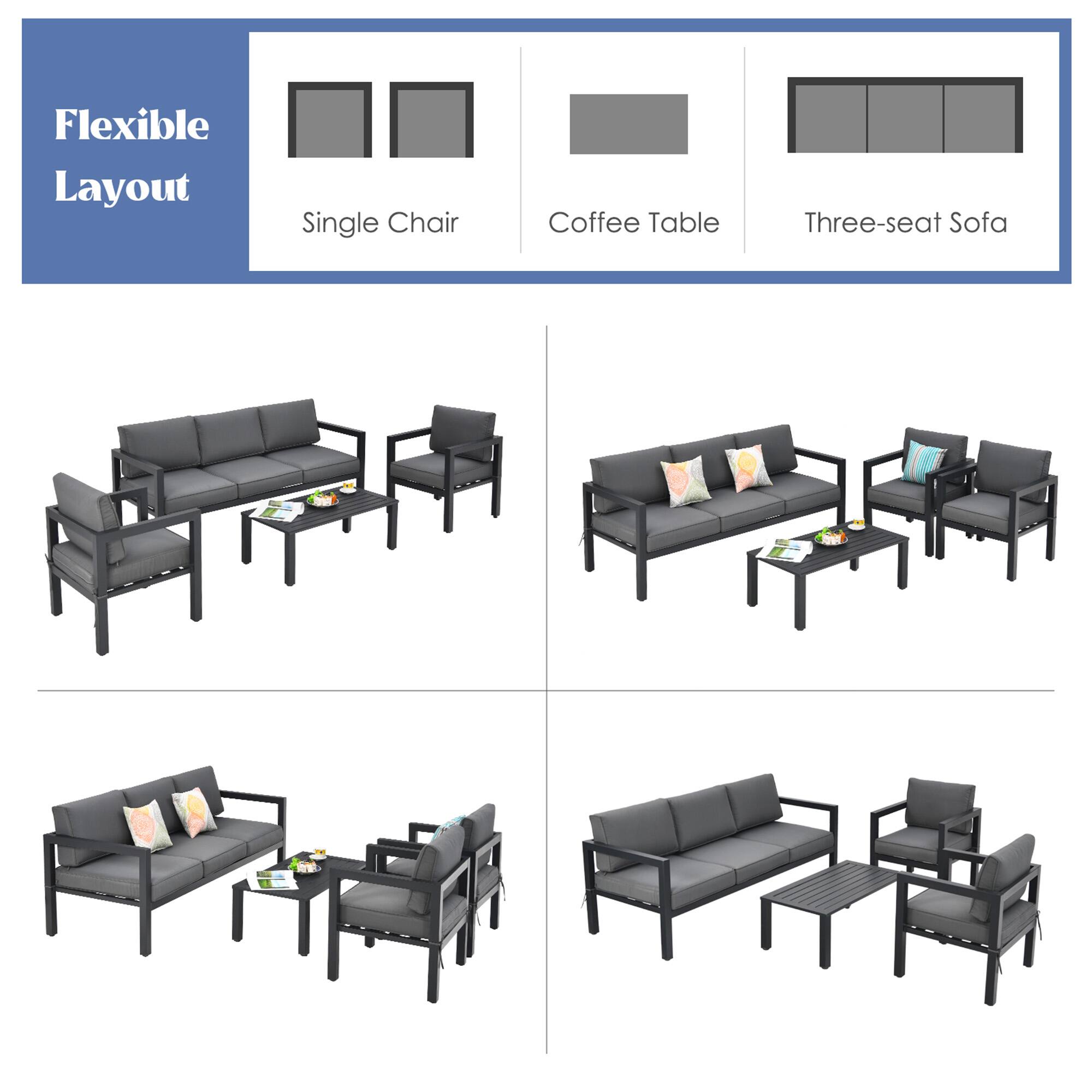 Flexible Layout

- Single Chair
- Coffee Table
- Three-seat Sofa