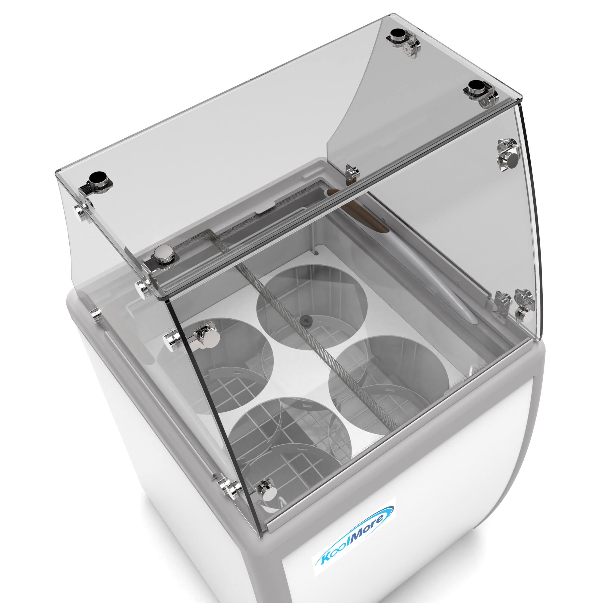 Left. Koolmore - 26 in. 4 Tub Ice Cream Dipping Cabinet Display Freezer with Sliding Glass Door and Sneeze Guard, 6 cu. ft. - White.