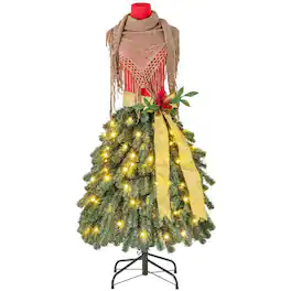 Resenkos - 5-Ft Pre-Lit Mannequin Dress Form Artificial Christmas Tree, /Red - Green