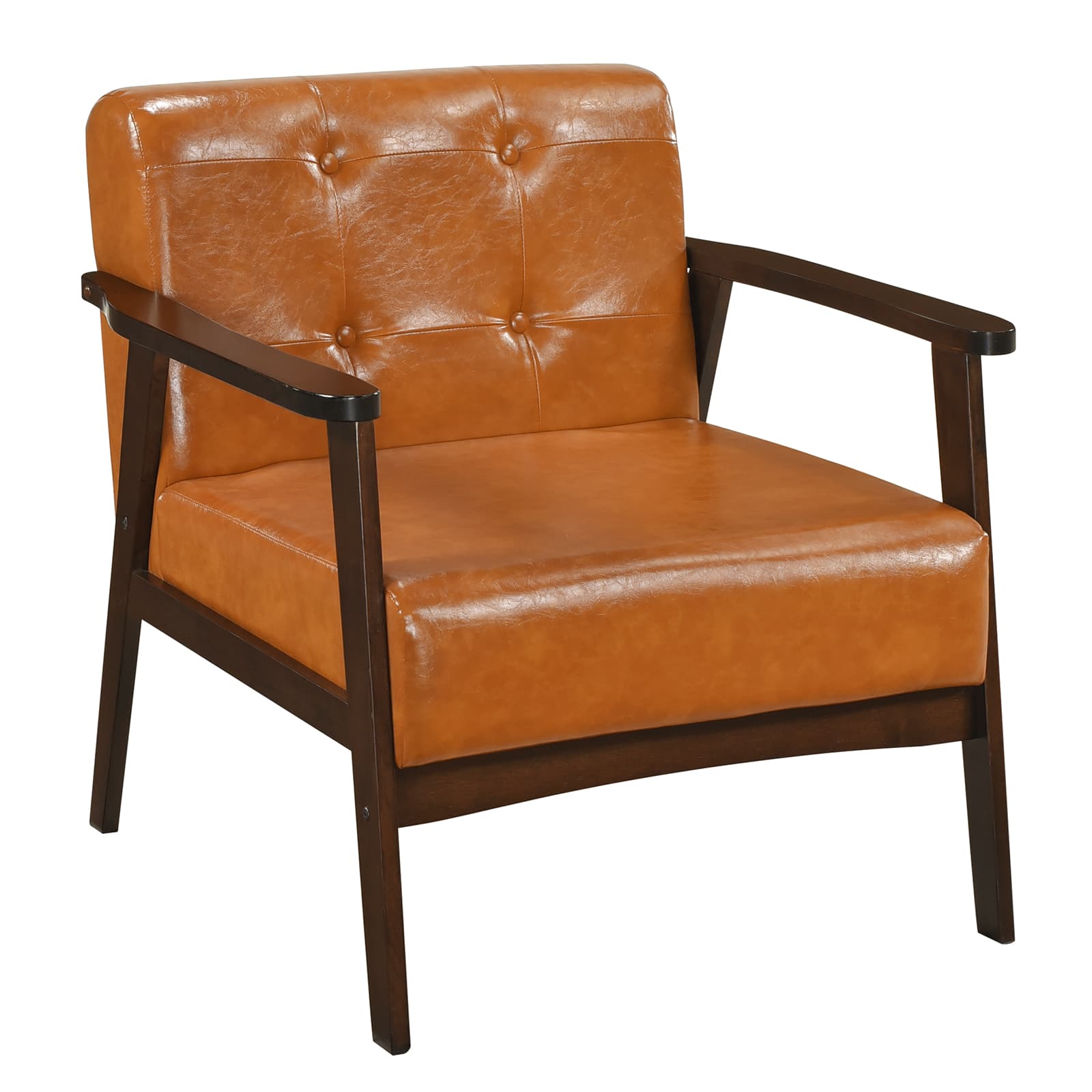 Costway - Accent Chair Button Tufted Mid-century Modern Lounge Chair with Armrest - Caramel