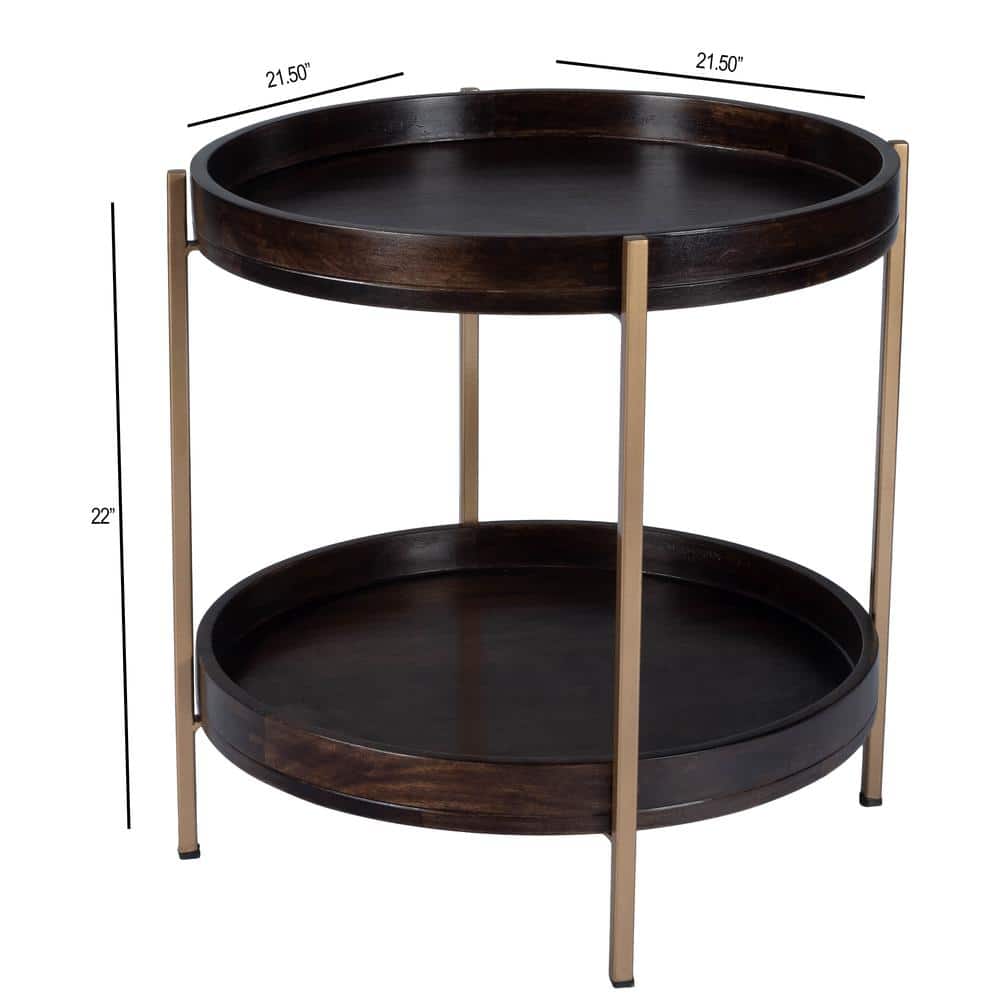 Butler Specialty - Damirra 23 in. W Round Wood & Metal 2 Tier Side Table - Dark Brown