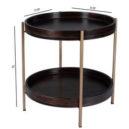 Butler Specialty - Damirra 23 in. W Round Wood & Metal 2 Tier Side Table - Dark Brown