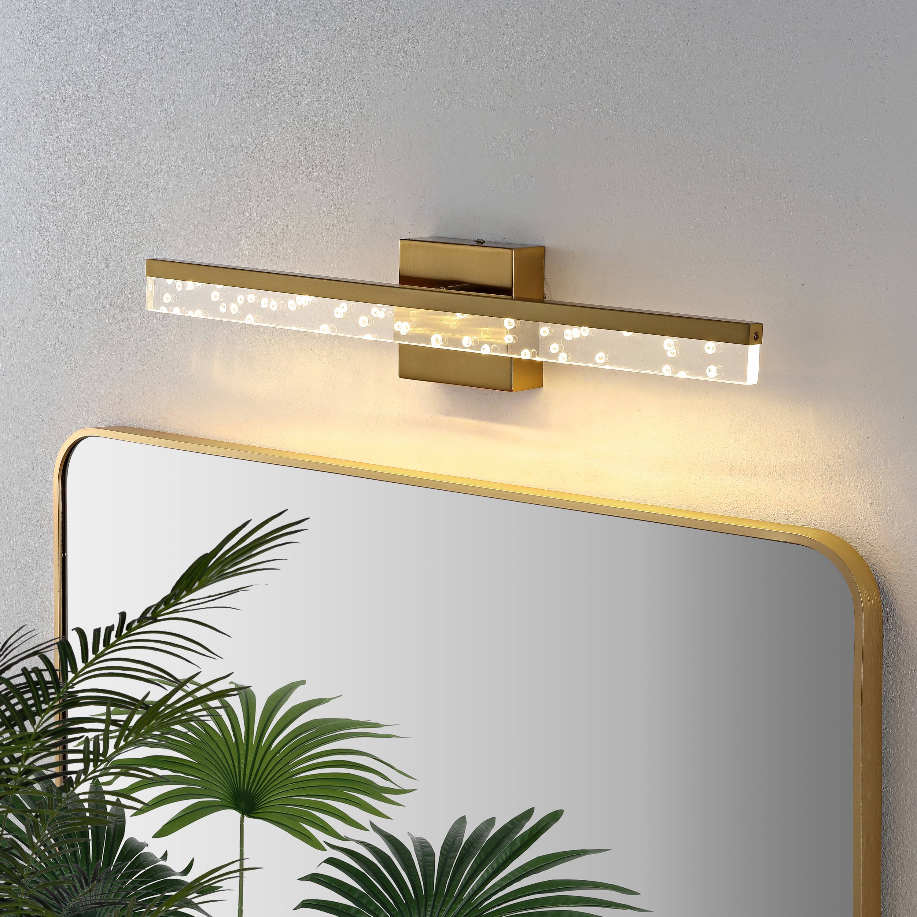 Alt View 1. Jonathan Y - Mario 22" 1-Light Contemporary 360-Degree Rotatable Iron/Seeded Acrylic Integrated LED Vanity Light, Brass Gold/Clear - Brass Gold/Clear.
