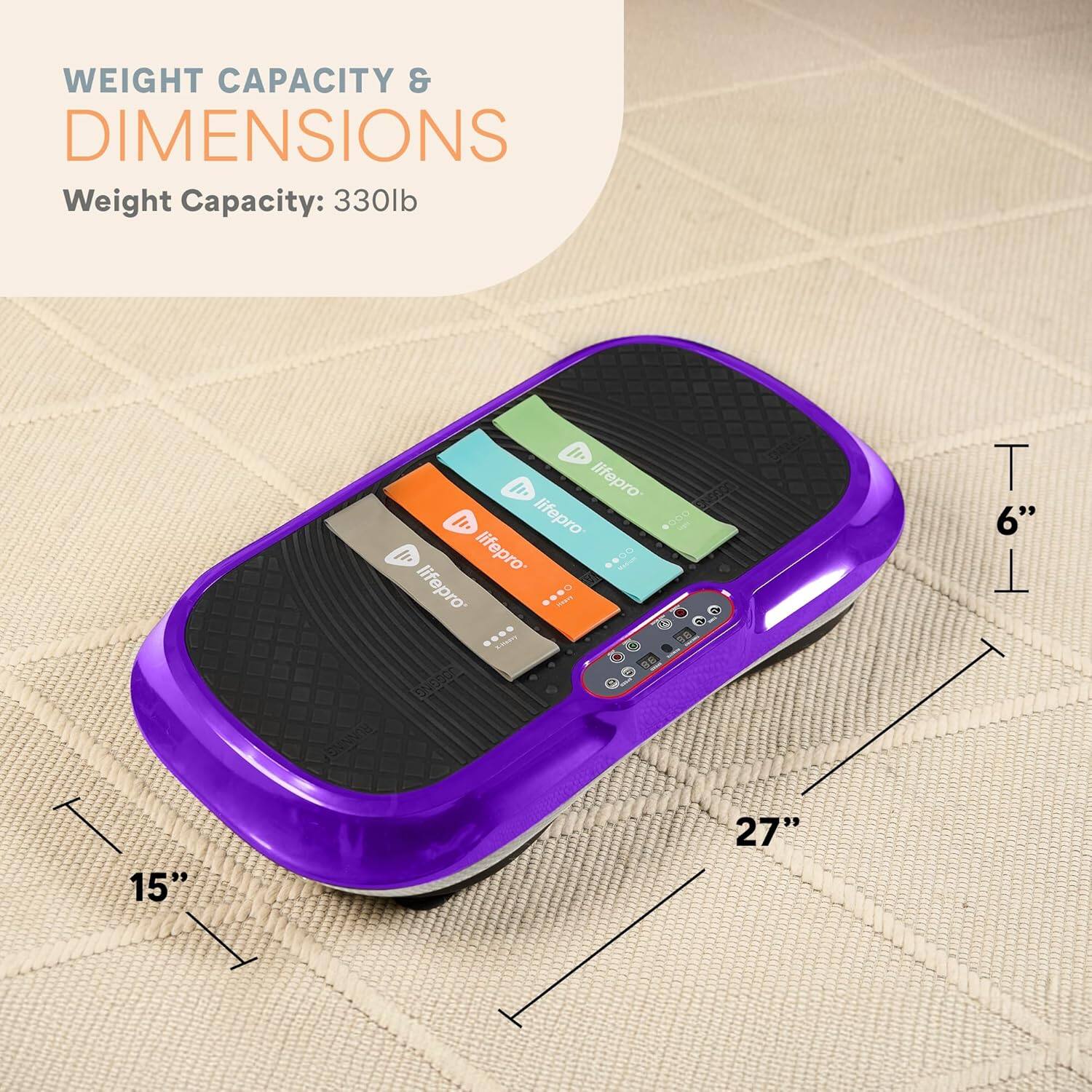 WEIGHT CAPACITY & DIMENSIONS  
Weight Capacity: 330lb  

6"  
15"  
27"