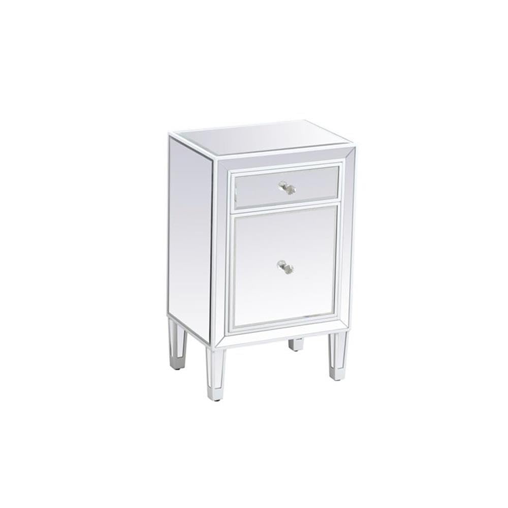 Back. Elegant Decor - 18 inch mirrored end table in white - White.