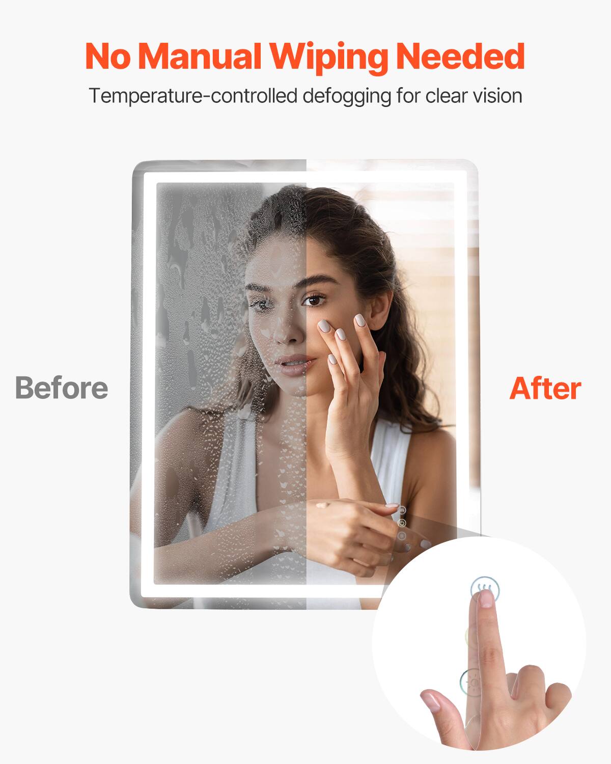 No Manual Wiping Needed  
Temperature-controlled defogging for clear vision  

Before  
After