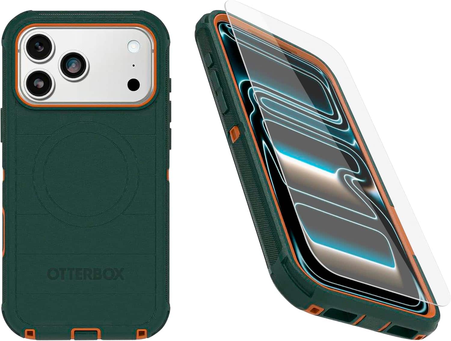 OtterBox - iPhone 17 Pro Max (Only) - Bundle: Defender Series Case & Screen Protector - Rugged - Snaps on MagSafe - Green Intrigue