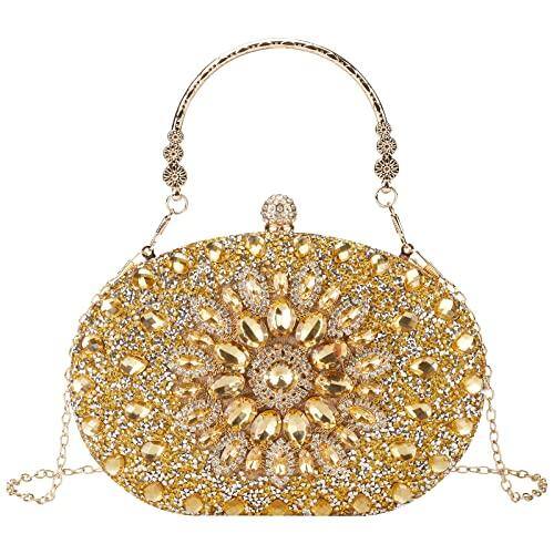 Left. Fabibe - Rhinestone Evening Clutch Purses For Women Weddings Party Crystal Glitter Sparkly Handbag - Gold.