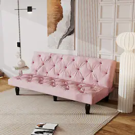 Ropilly - 66 Inch Pink Velvet Sofa Bed Convertible Futon Sofa Bed with Adjustable Backrest - Pink