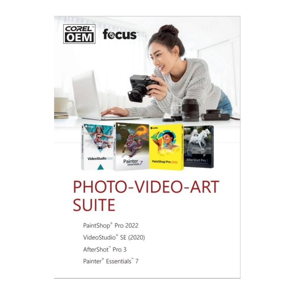 COREL OEM focus

PHOTO-VIDEO-ART SUITE

PaintShop Pro 2022
VideoStudio SE (2020)
AfterShot Pro 3
Painter Essentials 7