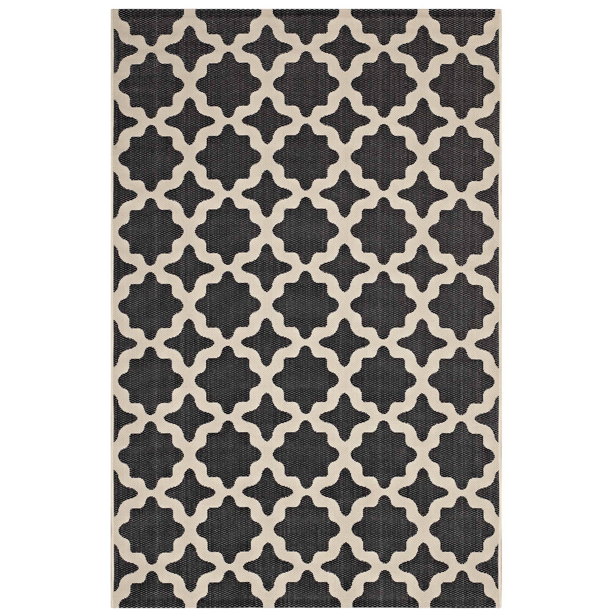 Angle. Modway - Cerelia Moroccan Trellis Indoor and Outdoor Area Rug - Black and Beige.
