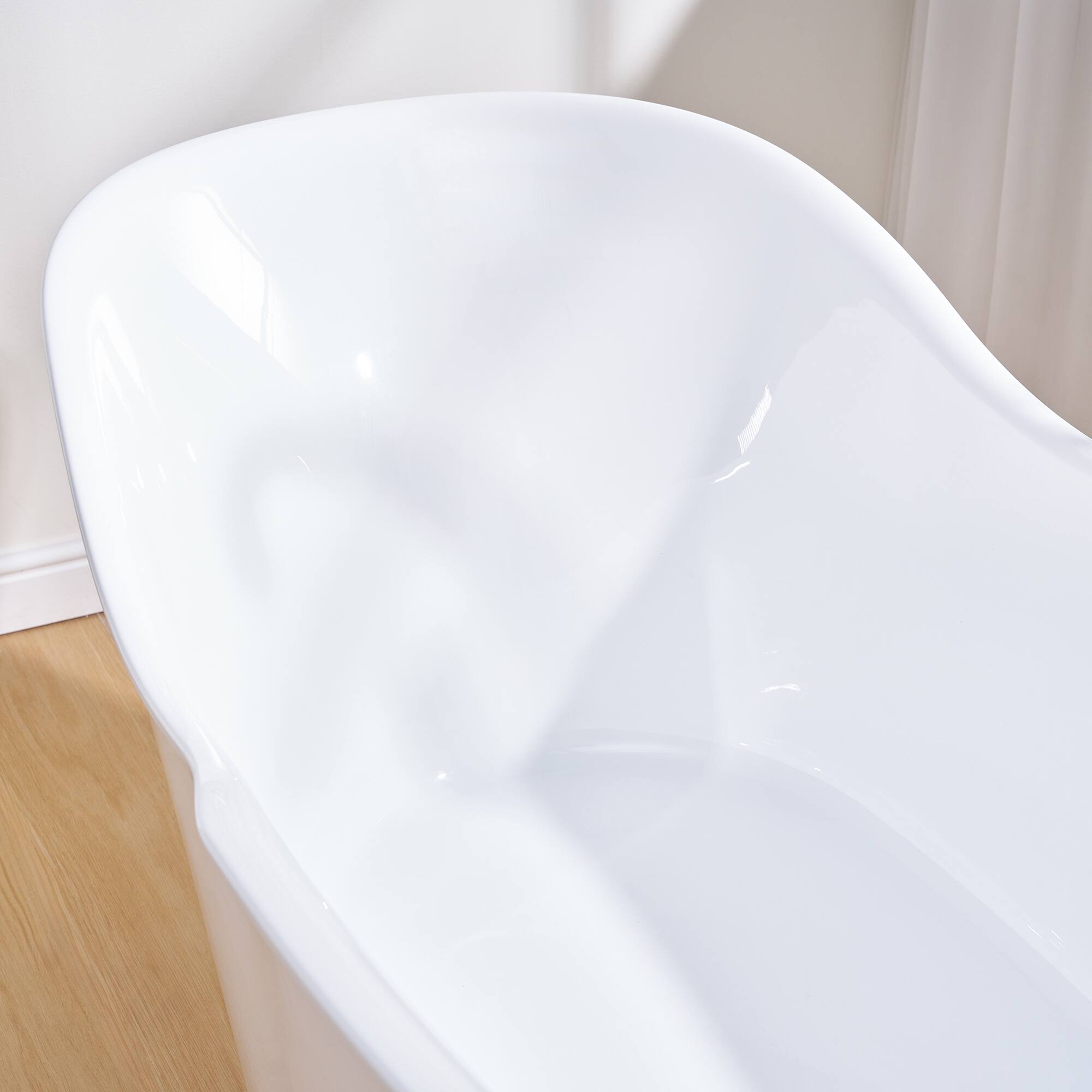 Alt View 7. WELLFOR - Wave 66 in. Acrylic Flat Bottom Double Ended Freestanding Soaking  Bathtub with Drain and Overflow - White.