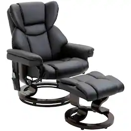 Homcom - Massage Recliner Chair with Ottoman Footrest, 10 Vibration Points, 360° Swivel Reclining Chair, Faux Leather Living Room - Black