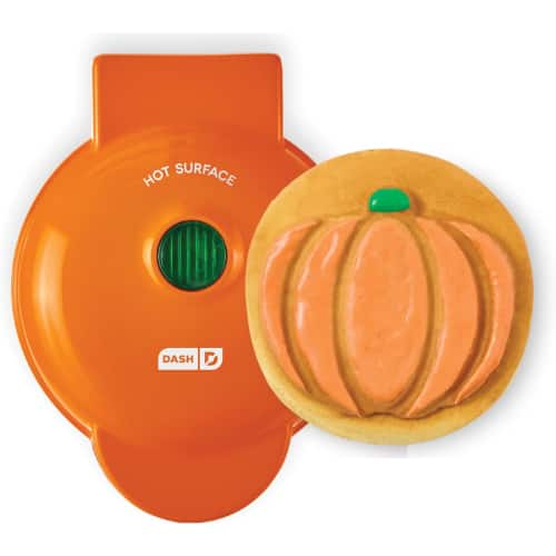 DASH - Pumpkin Mini Waffle Maker – 4” Nonstick Waffles, Compact Design, Perfect for Fall & Halloween Treats - Orange
