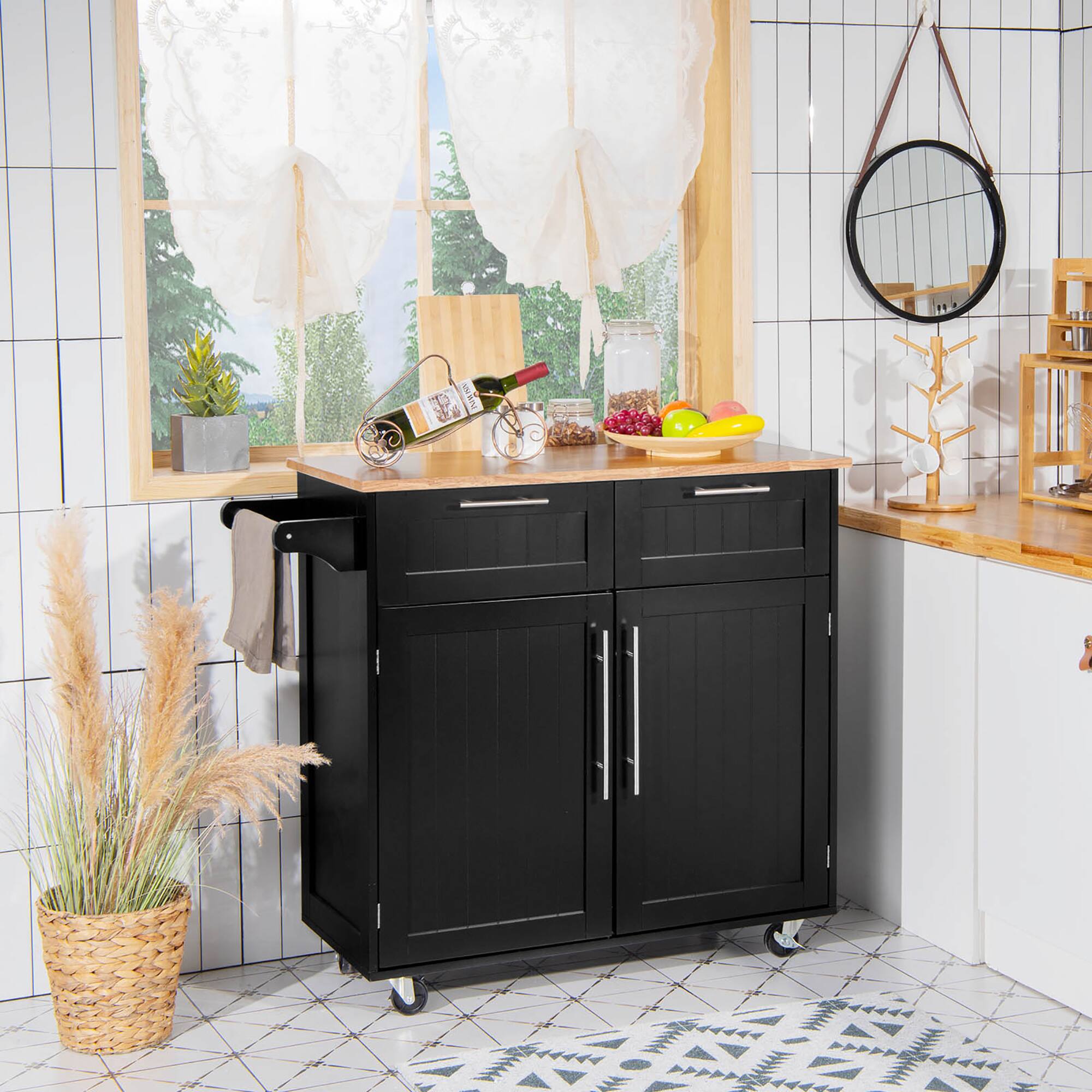 Alt View 1. Costway - Costway Rolling Kitchen Cart Island Heavy Duty Storage Trolley Cabinet Utility - Black.