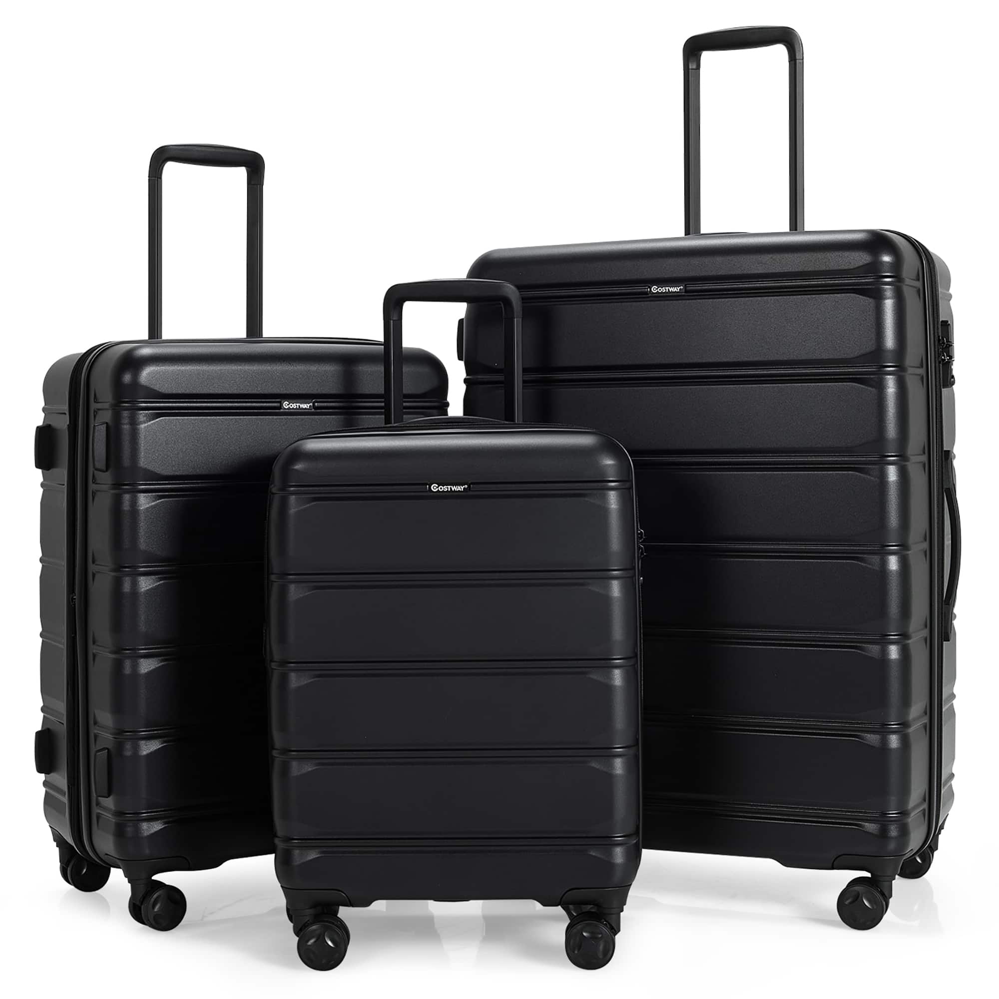 Costway - 3 Piece Hardshell Luggage Set Ex pandable Suitcase w/ TSA Lock & Spinner Wheels - Black