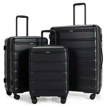 Front. Costway - Costway 3 Piece Hardshell Luggage Set Ex pandable Suitcase w/ TSA Lock & Spinner Wheels - Black.