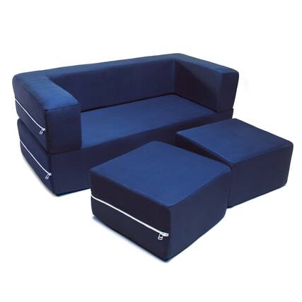 Front. Jaxx - Jaxx Zipline Kids Modular Loveseat & Ottomans/Fold Out Lounger, Navy - Navy.