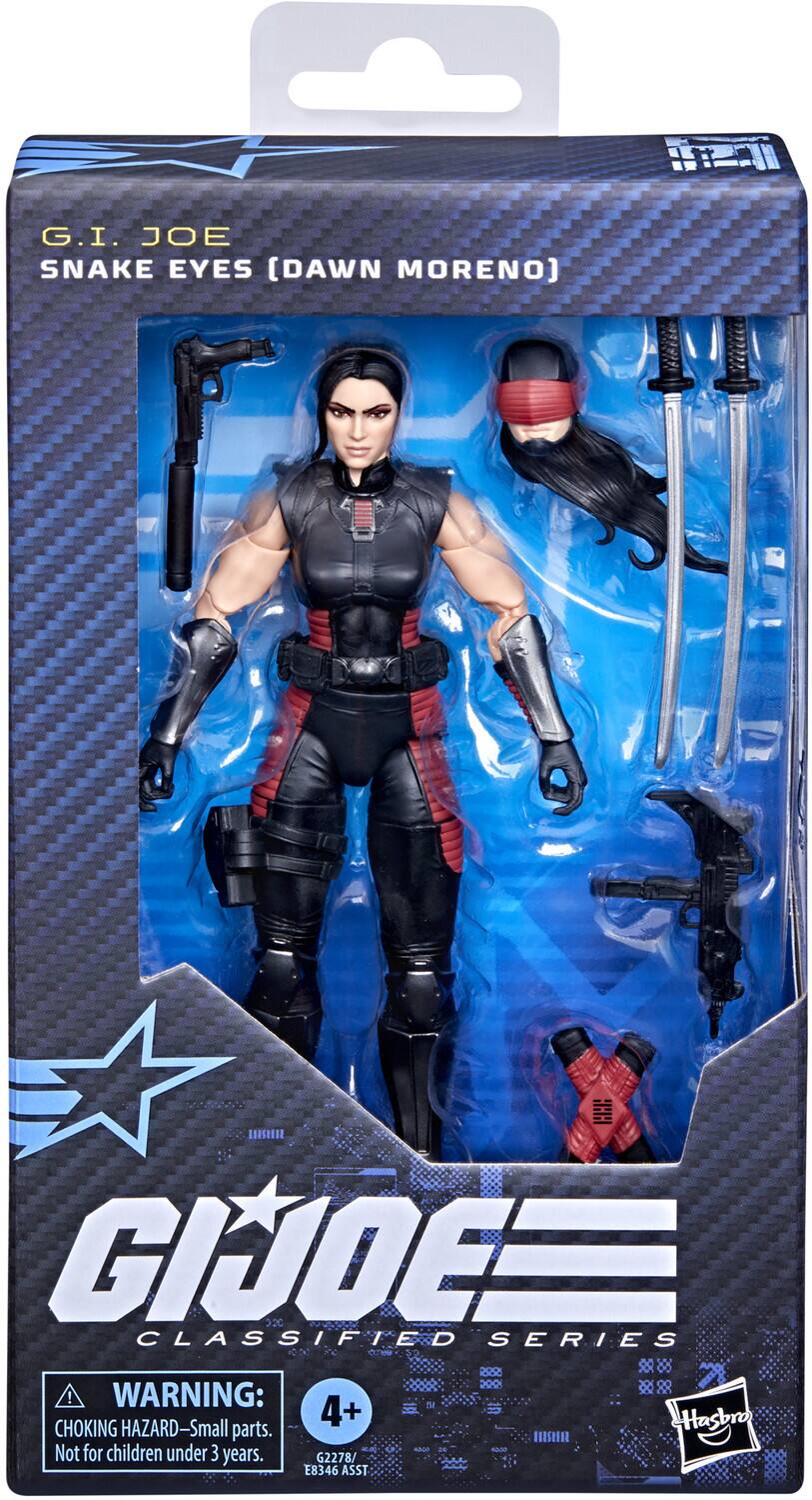 G.I. JOE SNAKE EYES (DAWN MORENO)  
G.I. JOE CLASSIFIED SERIES  
WARNING: 4+  
CHOKING HAZARD - Small parts. Not for children under 3 years.  
G2278 / E8346 ASST