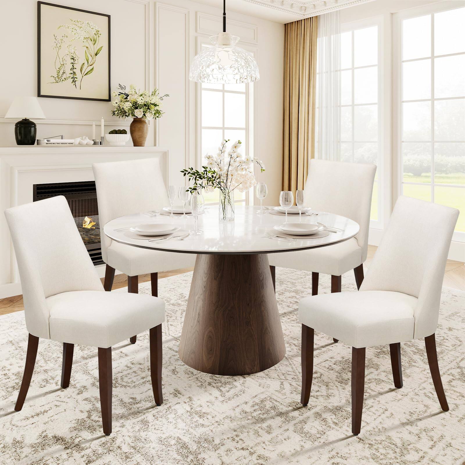 Beige Set of 4 Upholstered Dining Chairs