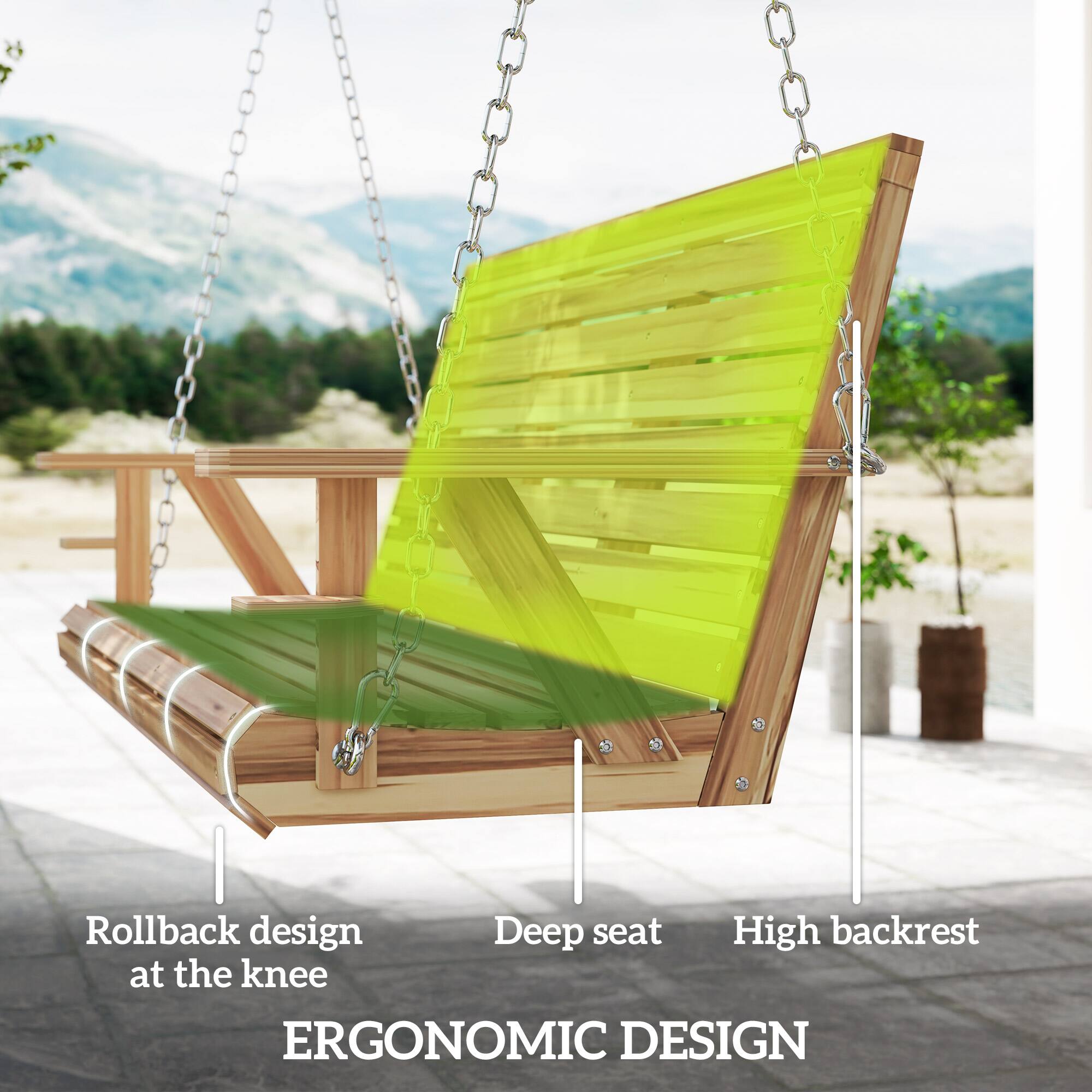 Rollback design at the knee, Deep seat, High backrest, ERGONOMIC DESIGN