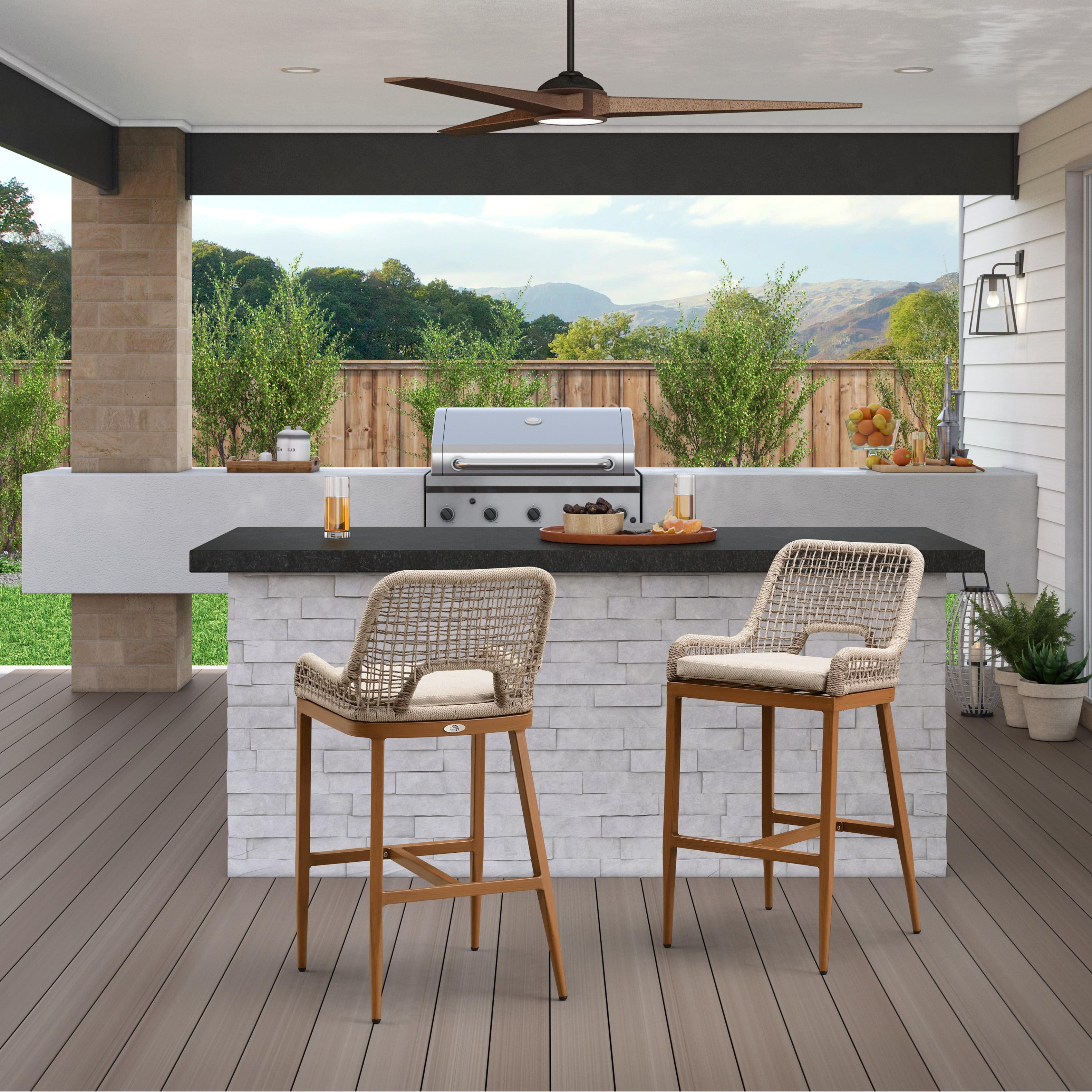 PURPLE LEAF - Outdoor Bar/Counter Height Stool Set of 2 Wicker Rattan Bar stools with Back Aluminum Outside Garden Patio Bar Chairs - Plaid-Bar Height
